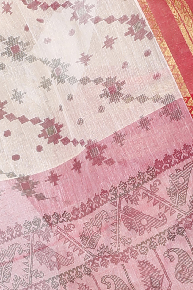 Red Pure Cotton Rashi Print Tant Saree Print (1012)